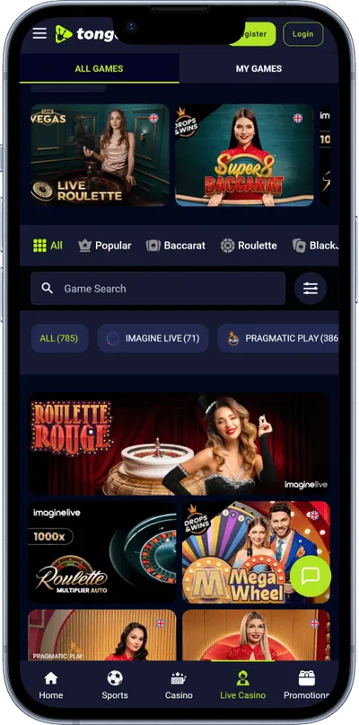 TongoBet Casino phone live games