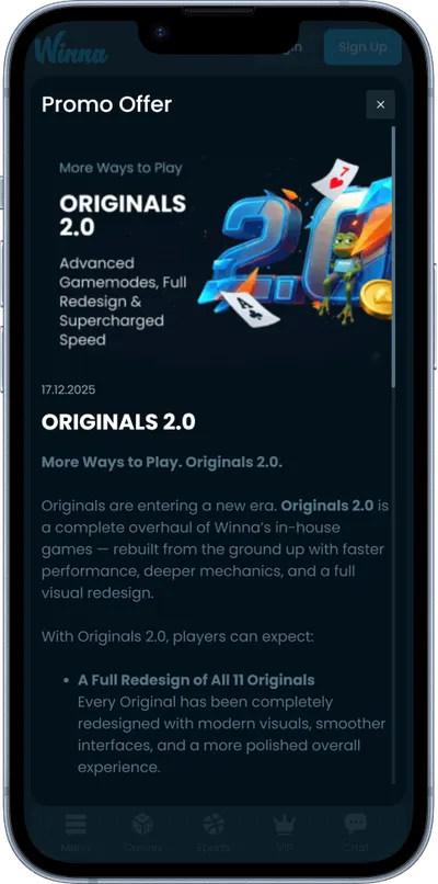 Winna Casino phone screen promo
