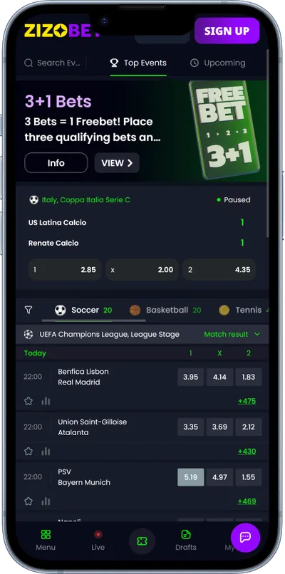 Zizobet Casino phone screen sports betting
