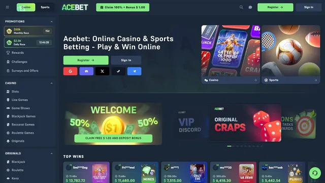 acebet casino website screen