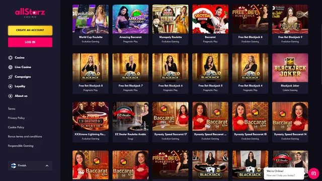 allstarz casino live games
