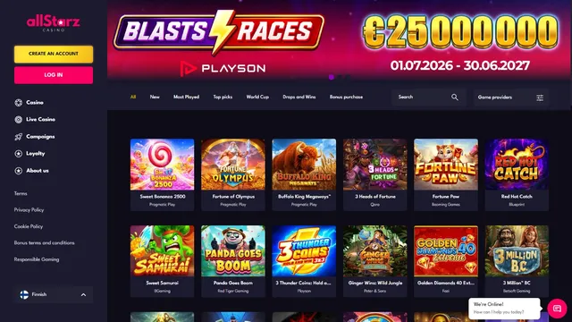 allstarz casino website screen