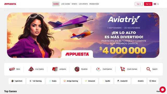 appuesta casino website screen