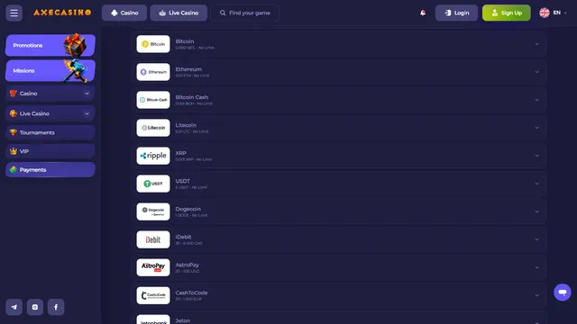 axe casino deposit