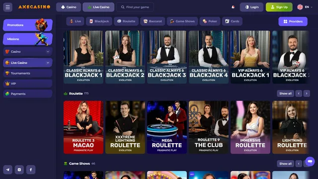 axe casino live games