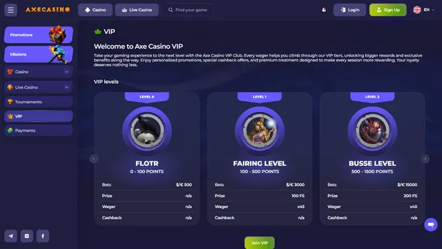 axe casino vip club