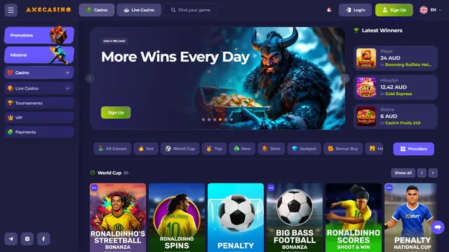 axe casino website screen