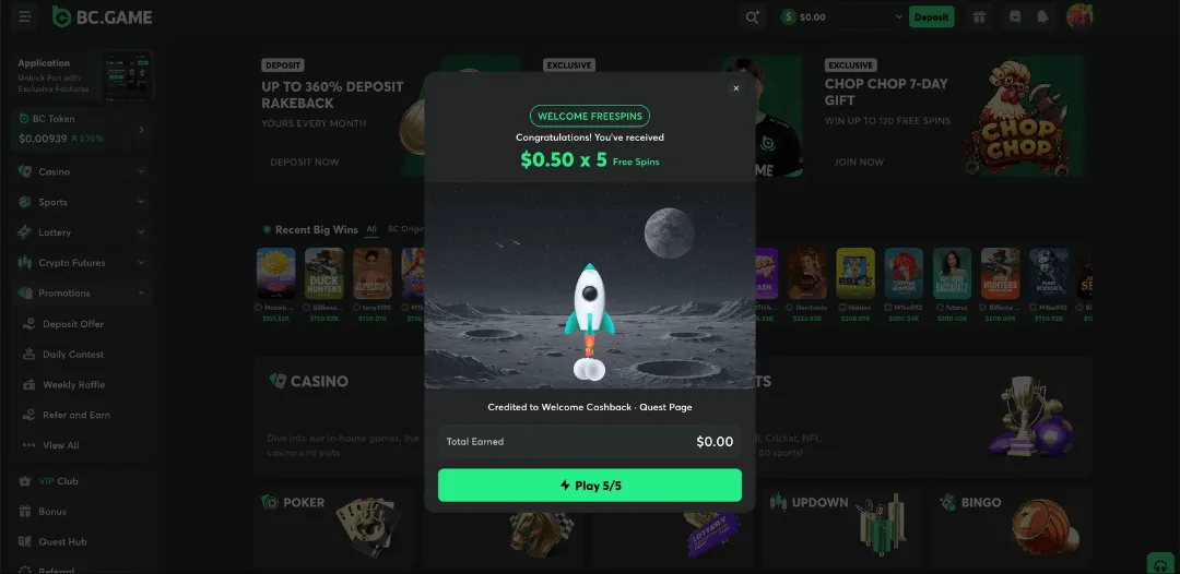 bc.game casino welcome cashback icon