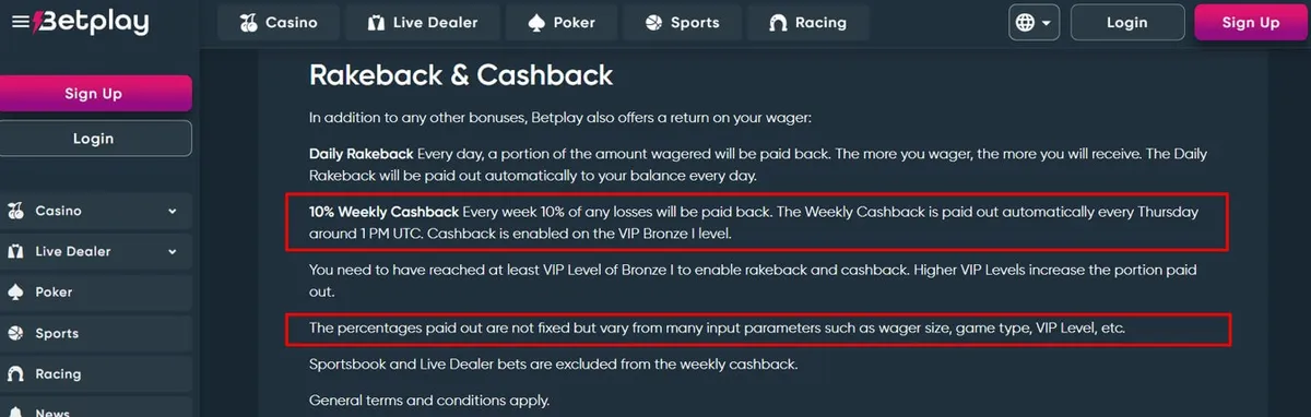 betplay casino cashback terms