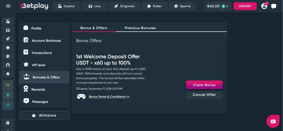 betplay casino welcome bonus details icon