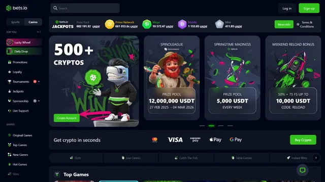 bets.io v2 casino website screen