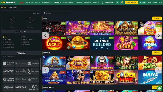 betwinner casino website screen
