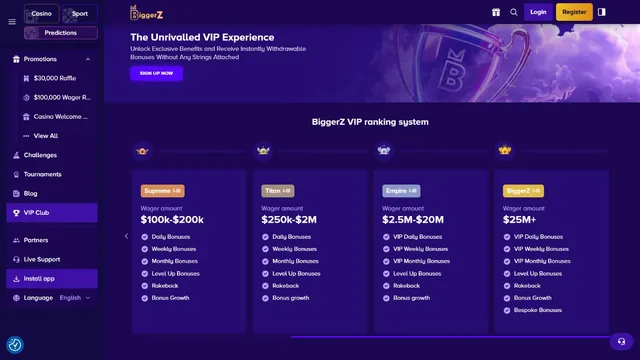 biggerz casino vip club