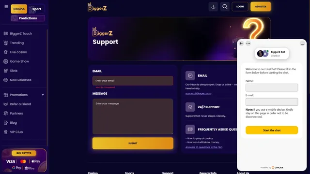 biggerz casino support