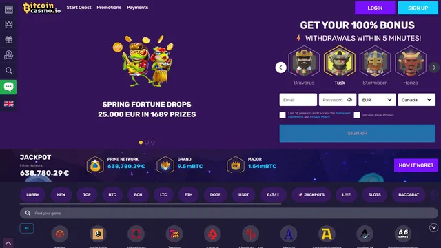 bitcoin casino website screen