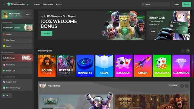 bitcoin casino.vip website screen