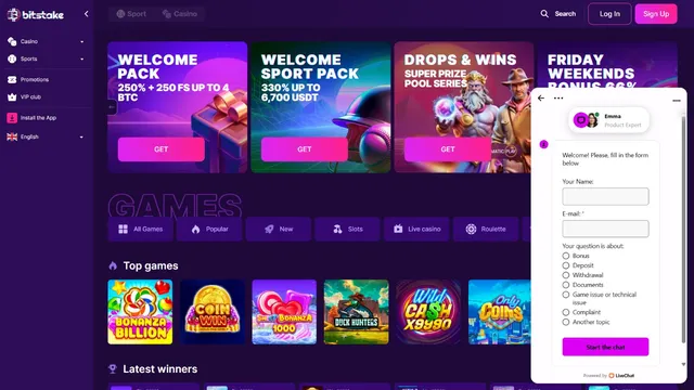 bitstake casino support