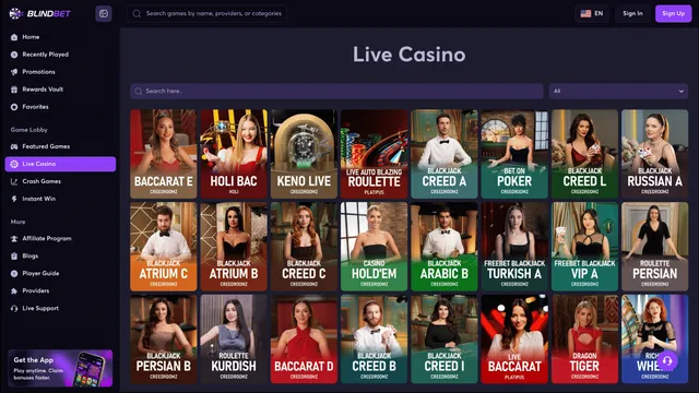 blindbet casino live games