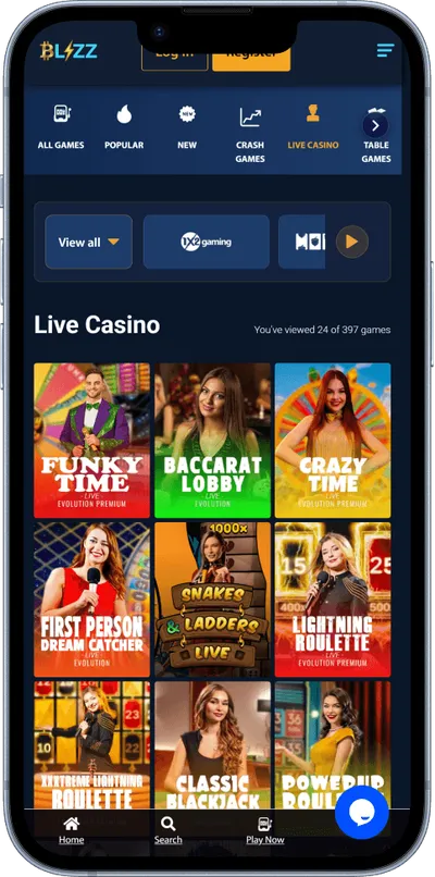 blizz casino phone screen live games