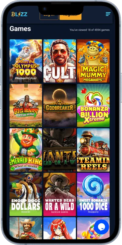 blizz casino phone screen top games