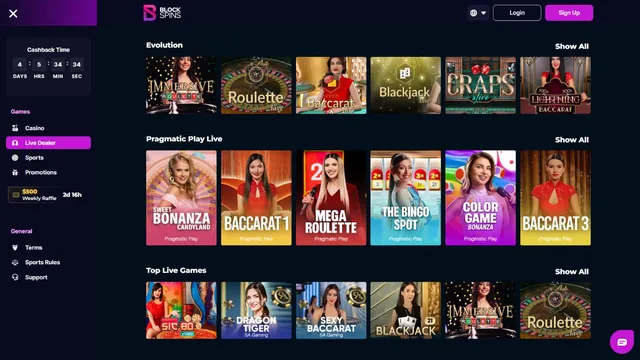 blockspins casino live games