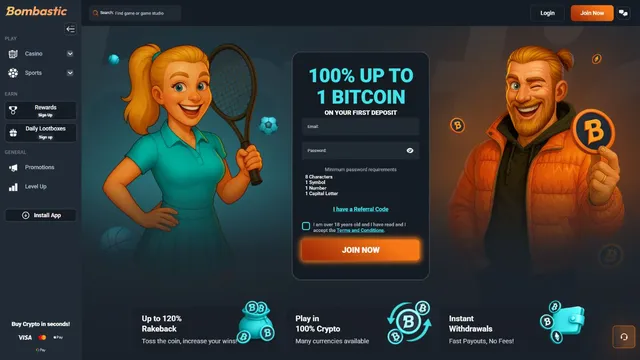 bombastic casino website screen