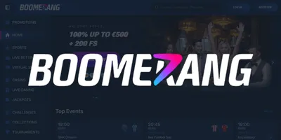 Screenshot der Boomerang Casino Webseite mit Spielauswahl