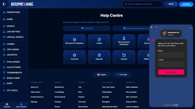 boomerang bet casino support