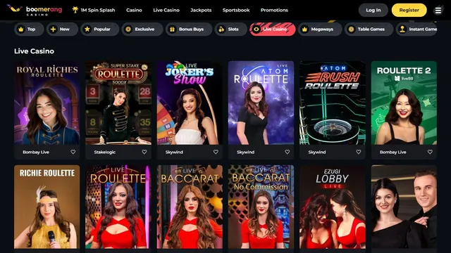 boomerang casino live games
