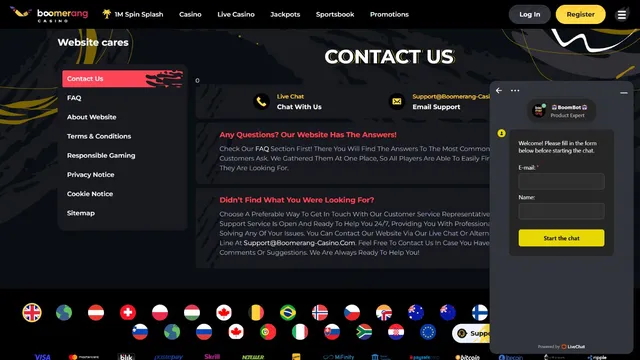 boomerang casino support