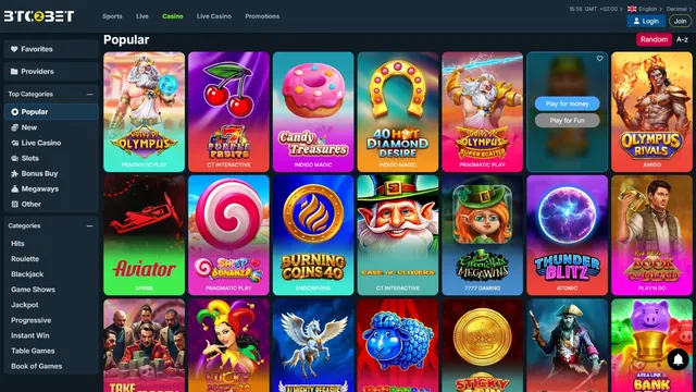 btc2bet casino games