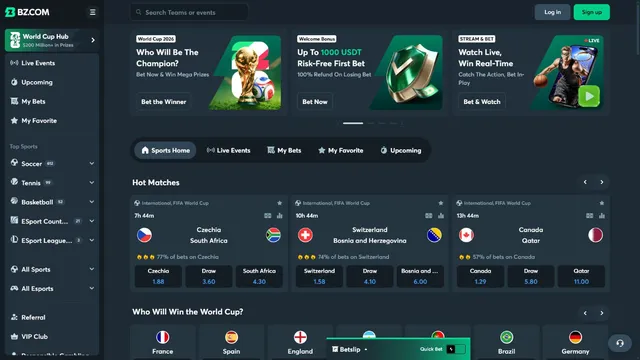 bz sports website screen