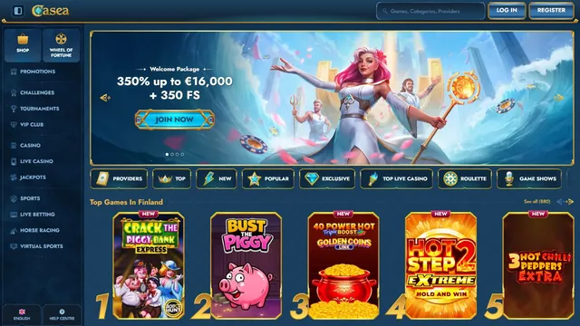 casea casino website screen