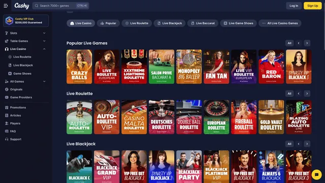 cashy casino live games