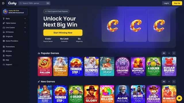 cashy casino website screen