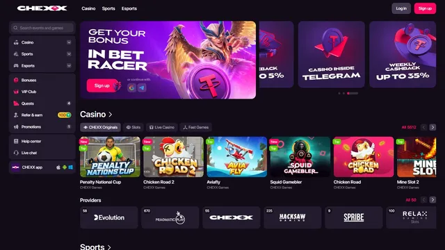 chexx casino website screen