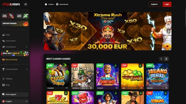 chipstars casino website screen