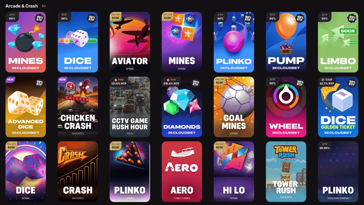 cloudbet casino arcade and crash icon