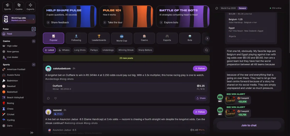 cloudbet casino pulse social betting feed icon