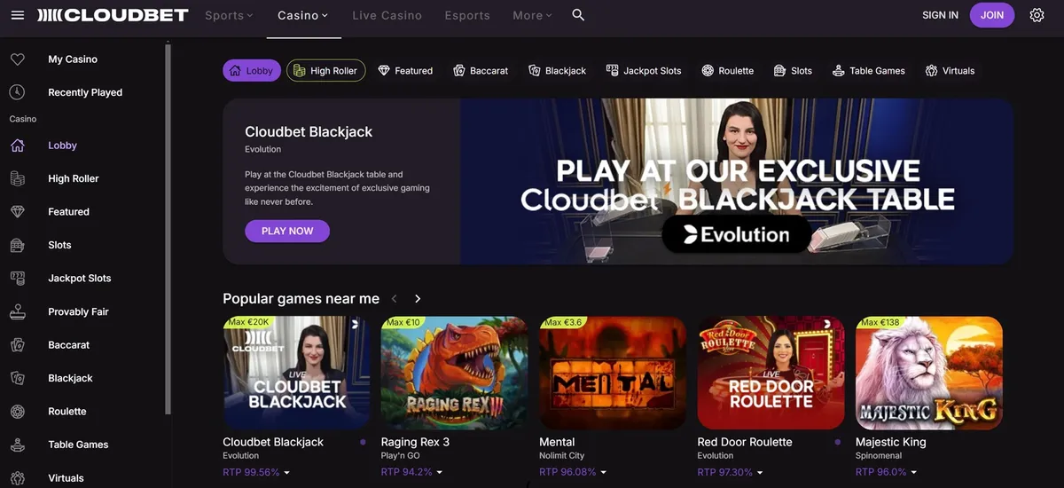 cloudbet casino web screen