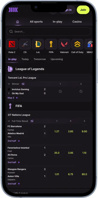 cloudbet sacino phone screen esports
