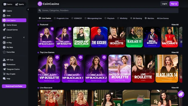 coin casino live games