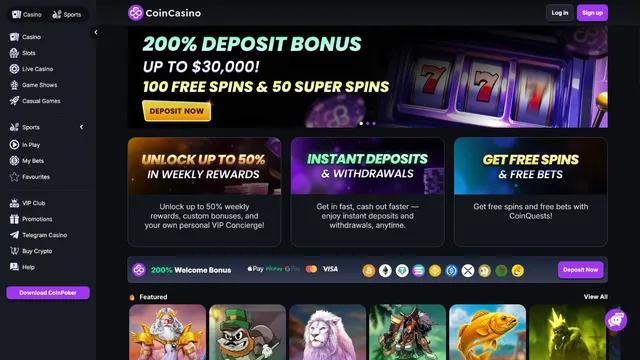 coin casino website screen