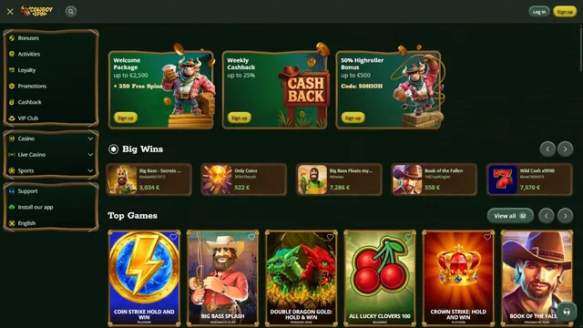 cowboyspin casino website screen