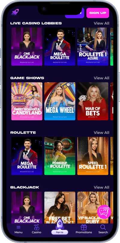 crashino casino phone screen live games