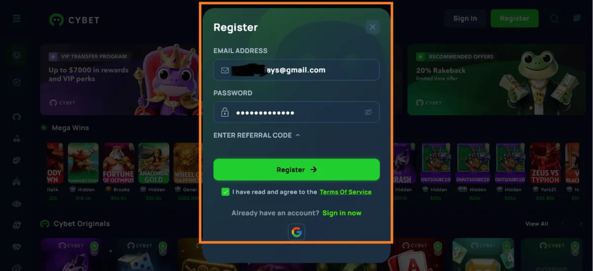 cybet casino registration icon