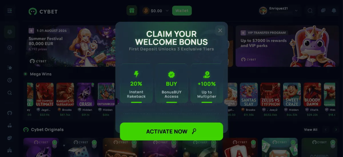 cybet casino welcome bonus activation icon