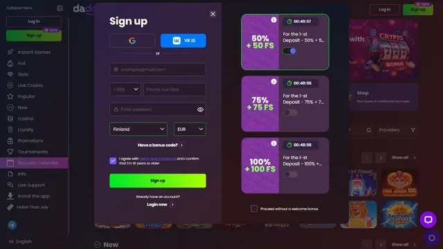daddy casino registration