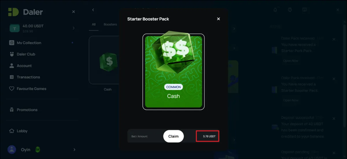 daler casino starter booster pack bonus icon
