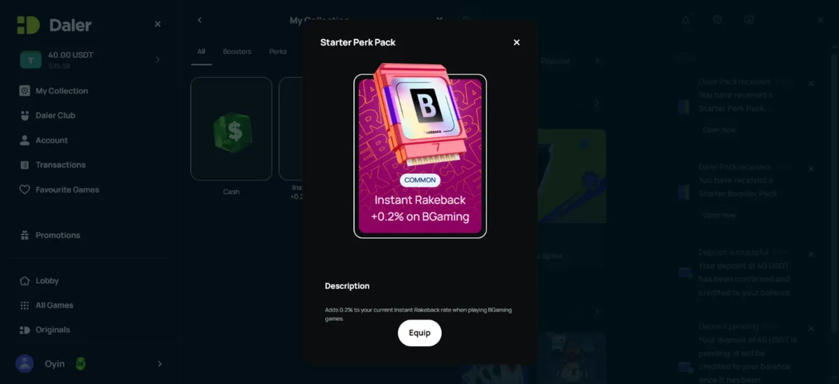 daler casino starter perk pack bonus icon